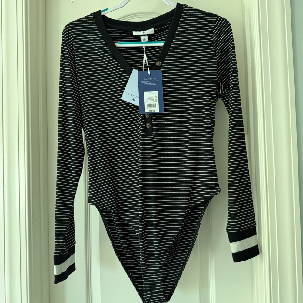 *NWT* LaLinge for Target Black and White Striped One Piece bodysuit